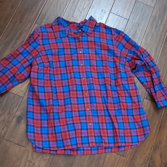 Talbots Vibrant Red & Blue Plaid Shirt size 3X - Picture 1 of 7